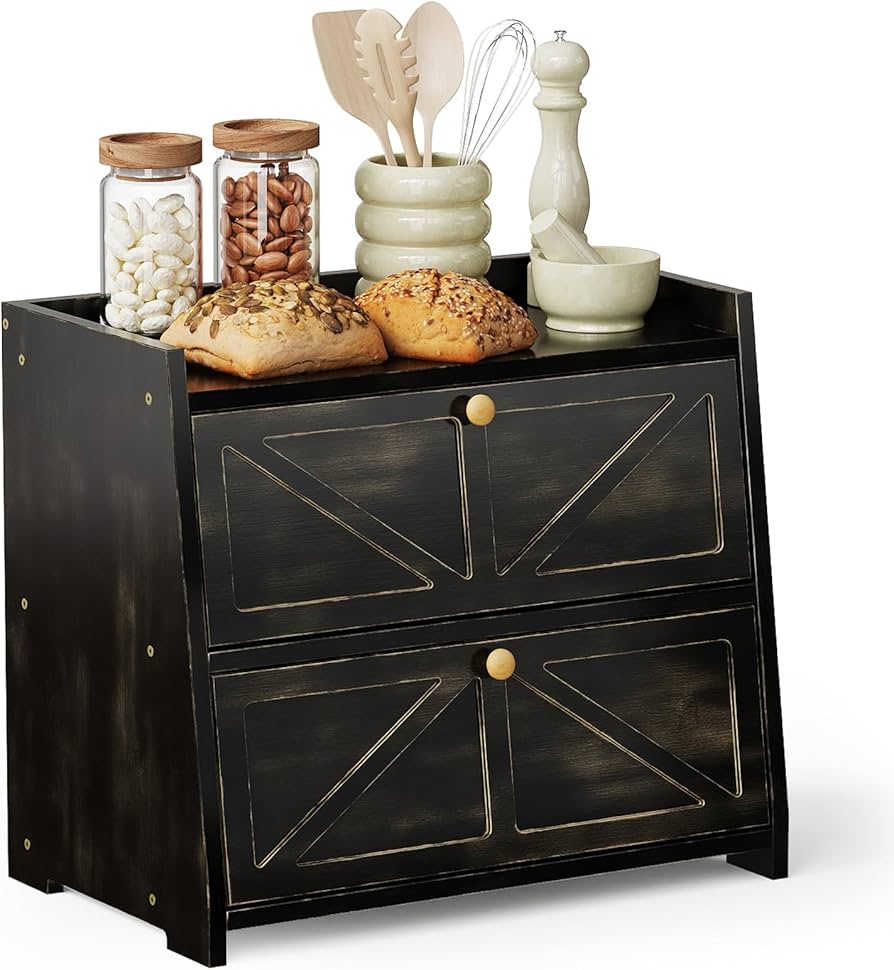 Amazon.com: Trironsun Vintage Double Layer Bread Box for Kitchen